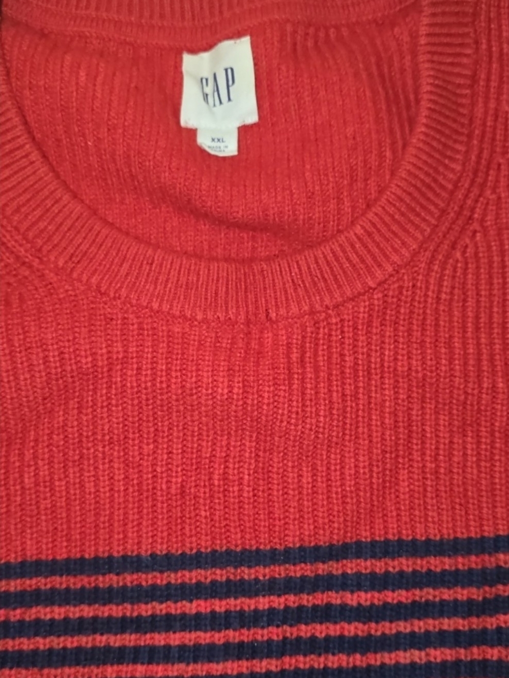 GAP Red Crewneck Sweater with Navy Stripes - Men's